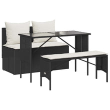 3-Delige Tuinset Met Kussens Poly Rattan Zwart en crèmewit tempered glass