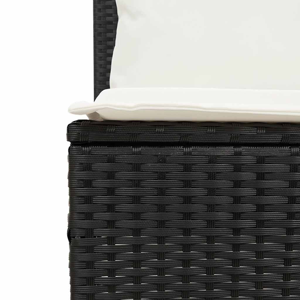 3-Delige Tuinset Met Kussens Poly Rattan Zwart en crèmewit tempered glass
