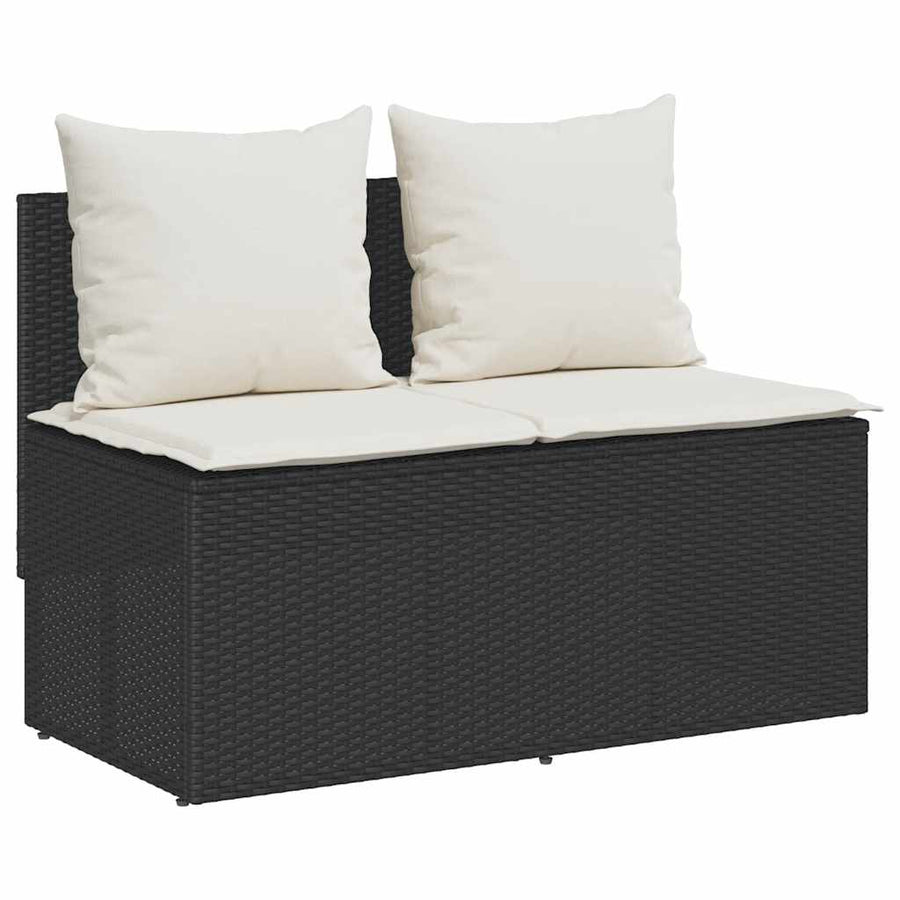 3-Delige Tuinset Met Kussens Poly Rattan Zwart en crèmewit tempered glass