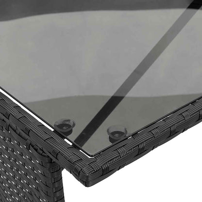 3-Delige Tuinset Met Kussens Poly Rattan Zwart en crèmewit tempered glass
