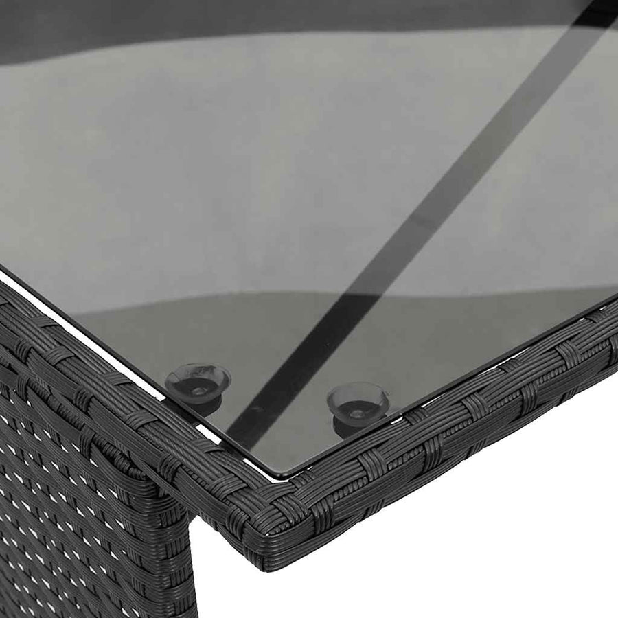 3-Delige Tuinset Met Kussens Poly Rattan Zwart en crèmewit tempered glass