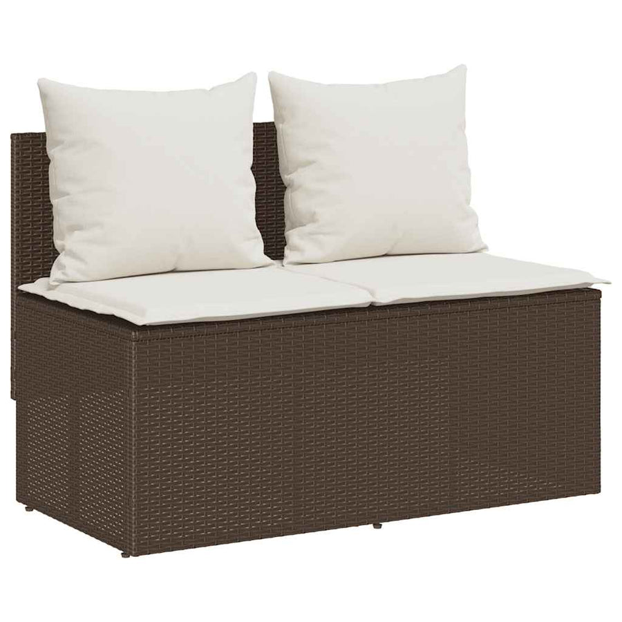 3-Delige Tuinset Met Kussens Poly Rattan Bruin en crèmewit tempered glass