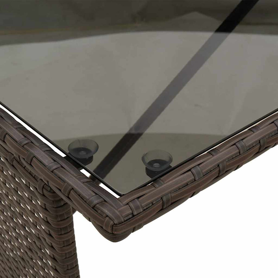 3-Delige Tuinset Met Kussens Poly Rattan Bruin en crèmewit tempered glass