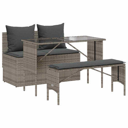 3-Delige Tuinset Met Kussens Poly Rattan Grijs tempered glass