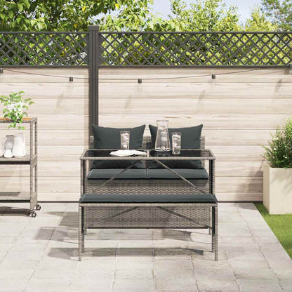 3-Delige Tuinset Met Kussens Poly Rattan Grijs tempered glass