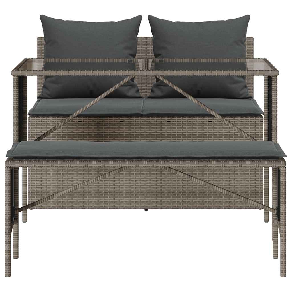 3-Delige Tuinset Met Kussens Poly Rattan Grijs tempered glass