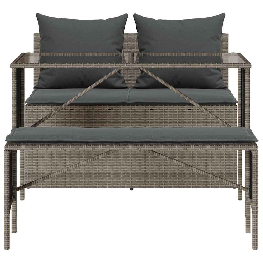 3-Delige Tuinset Met Kussens Poly Rattan Grijs tempered glass
