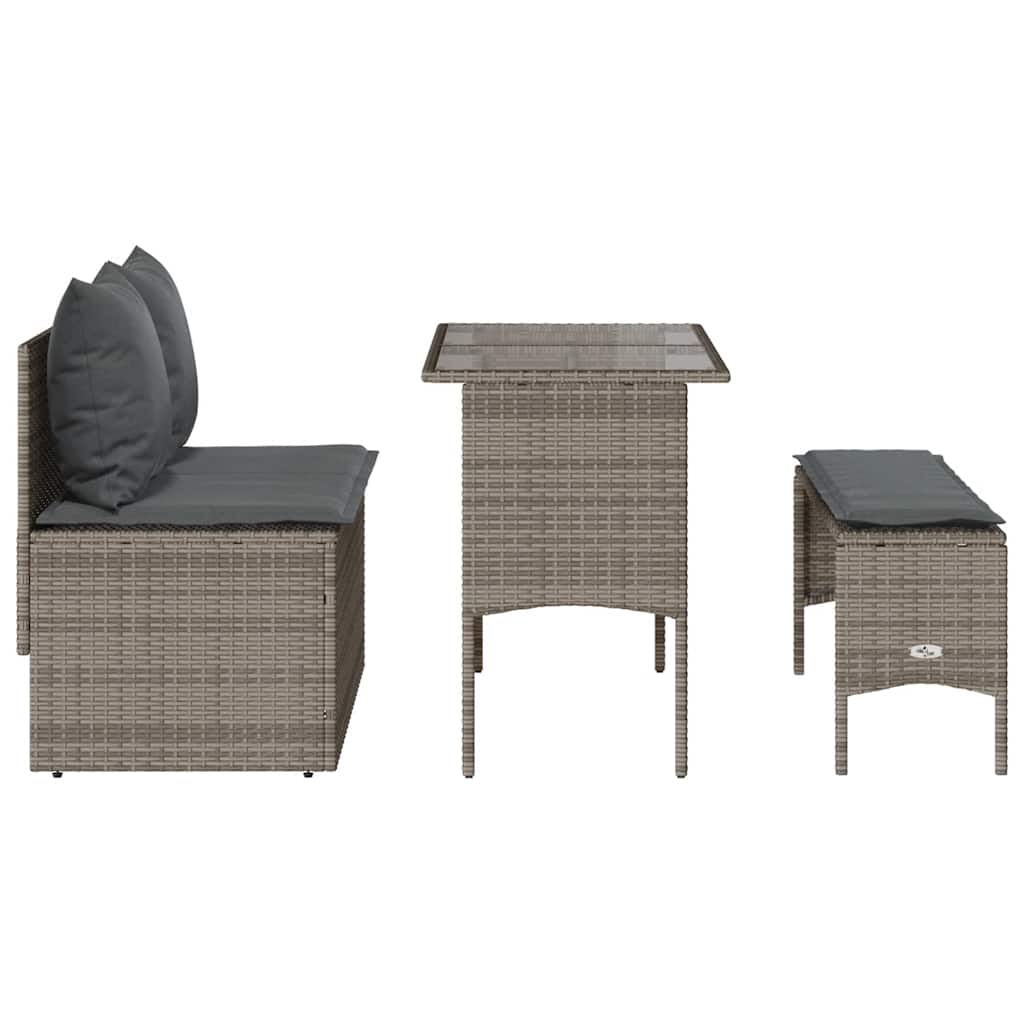 3-Delige Tuinset Met Kussens Poly Rattan Grijs tempered glass