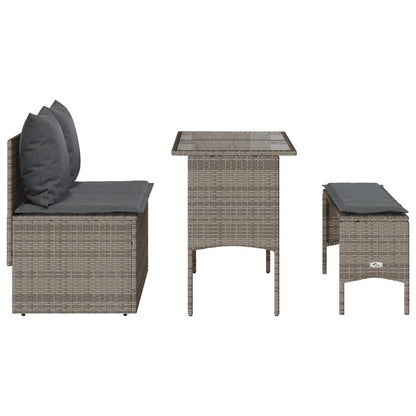 3-Delige Tuinset Met Kussens Poly Rattan Grijs tempered glass