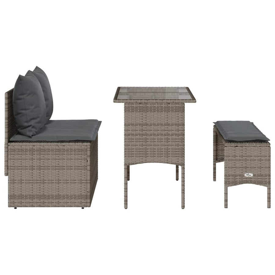 3-Delige Tuinset Met Kussens Poly Rattan Grijs tempered glass