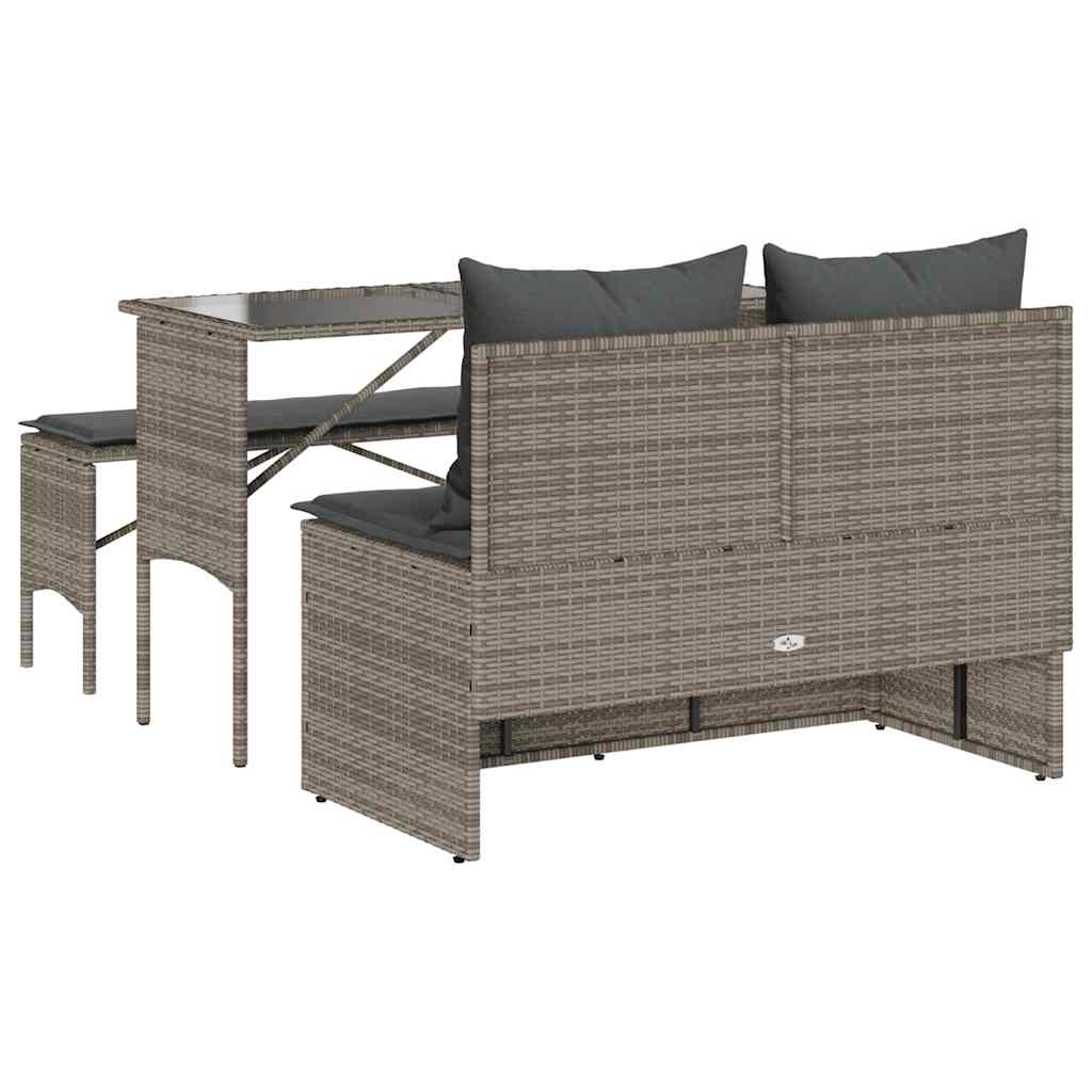 3-Delige Tuinset Met Kussens Poly Rattan Grijs tempered glass