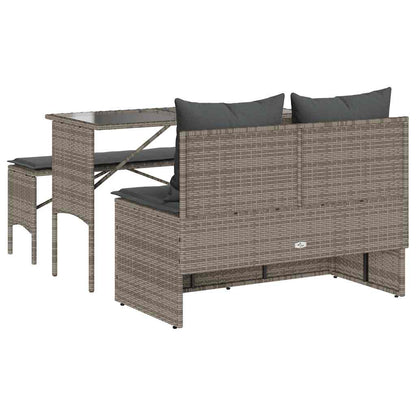 3-Delige Tuinset Met Kussens Poly Rattan Grijs tempered glass