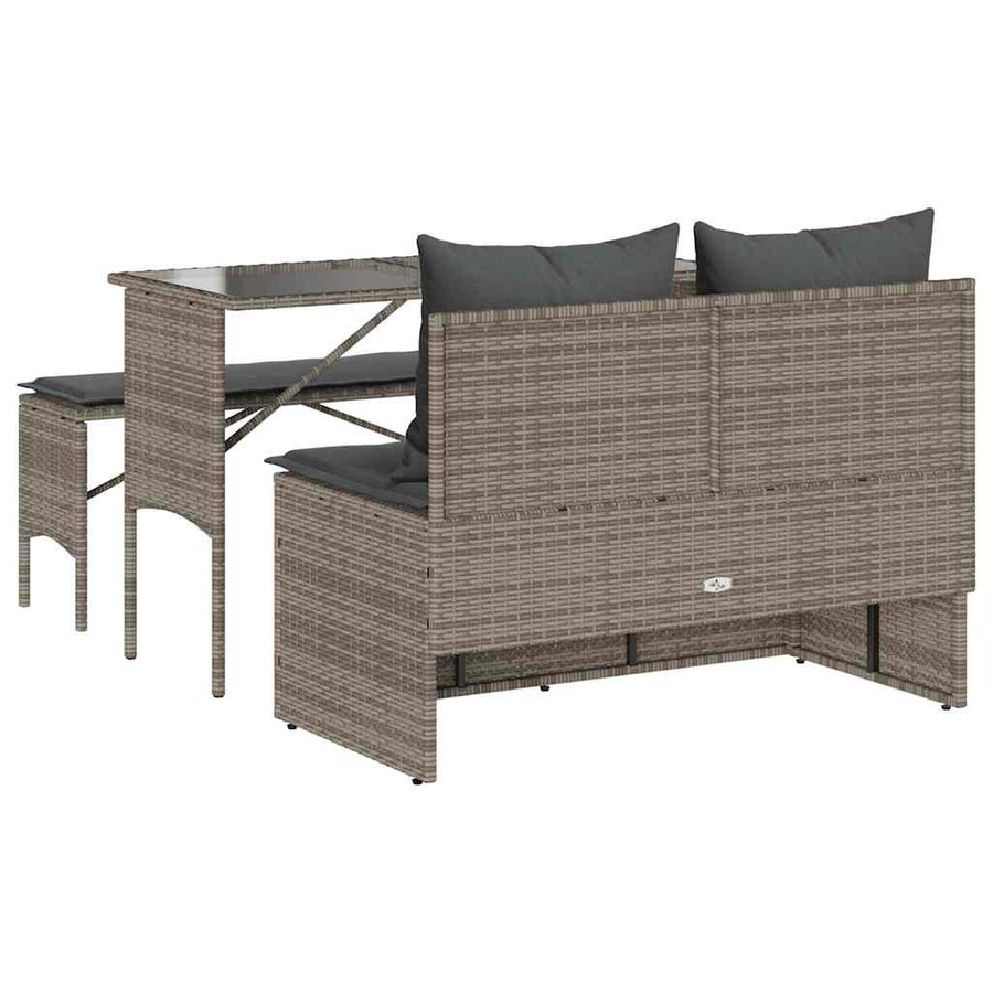 3-Delige Tuinset Met Kussens Poly Rattan Grijs tempered glass