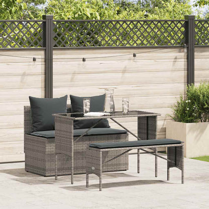 3-Delige Tuinset Met Kussens Poly Rattan Grijs tempered glass