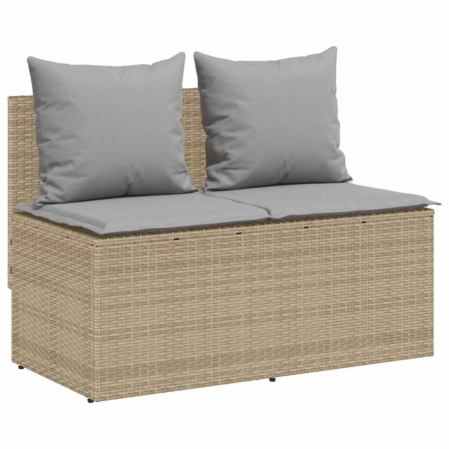 3-Delige Tuinset Met Kussens Poly Rattan beige en lichtgrijs tempered glass