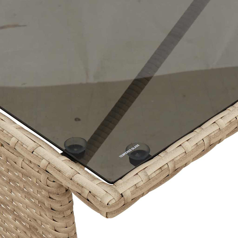 3-Delige Tuinset Met Kussens Poly Rattan beige en lichtgrijs tempered glass