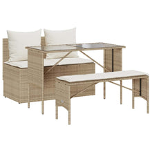 3-Delige Tuinset Met Kussens Poly Rattan beige en crèmewit tempered glass
