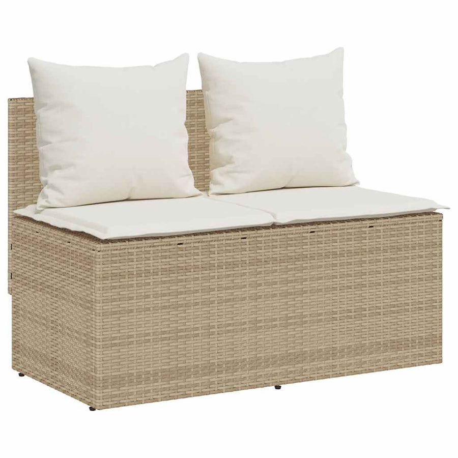 3-Delige Tuinset Met Kussens Poly Rattan beige en crèmewit tempered glass