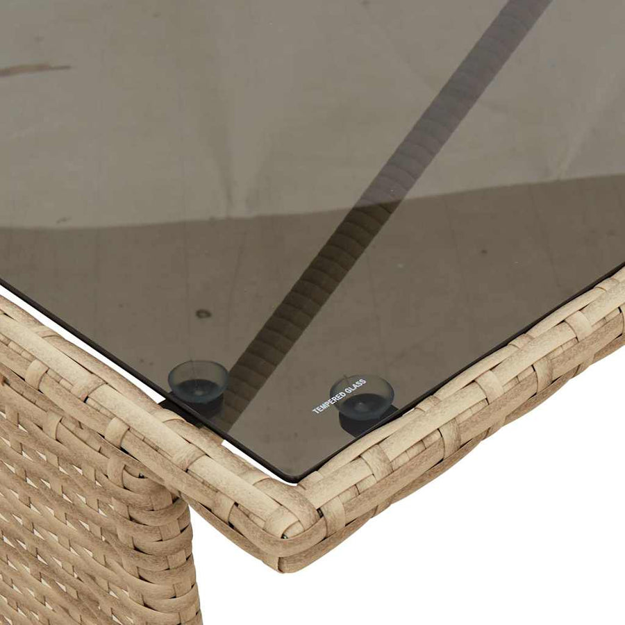 3-Delige Tuinset Met Kussens Poly Rattan beige en crèmewit tempered glass