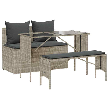 3-Delige Tuinset Met Kussens Poly Rattan Lichtgrijs tempered glass