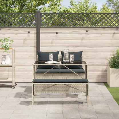 3-Delige Tuinset Met Kussens Poly Rattan Lichtgrijs tempered glass