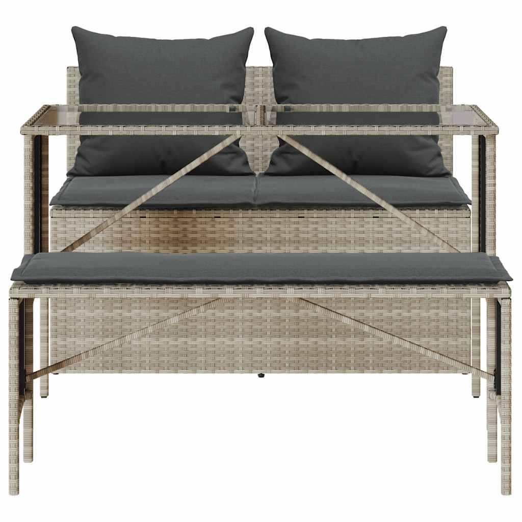 3-Delige Tuinset Met Kussens Poly Rattan Lichtgrijs tempered glass