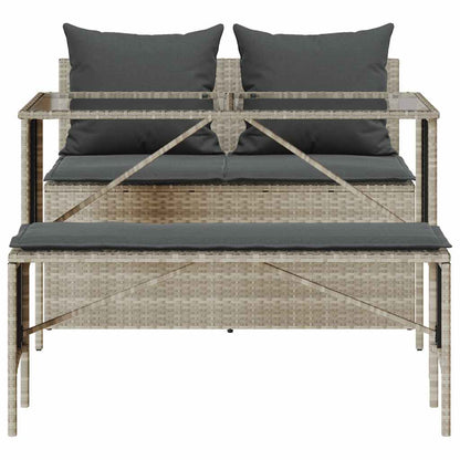 3-Delige Tuinset Met Kussens Poly Rattan Lichtgrijs tempered glass