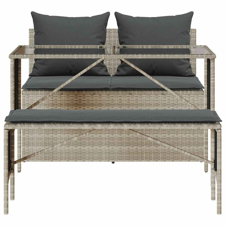 3-Delige Tuinset Met Kussens Poly Rattan Lichtgrijs tempered glass