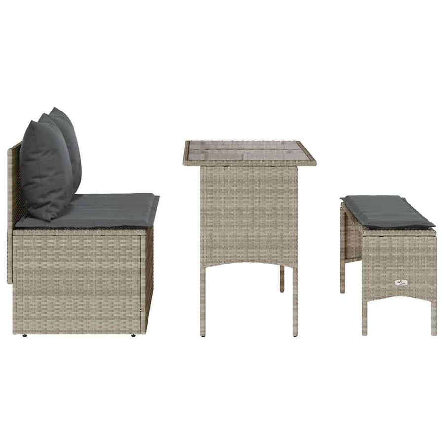 3-Delige Tuinset Met Kussens Poly Rattan Lichtgrijs tempered glass