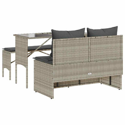 3-Delige Tuinset Met Kussens Poly Rattan Lichtgrijs tempered glass