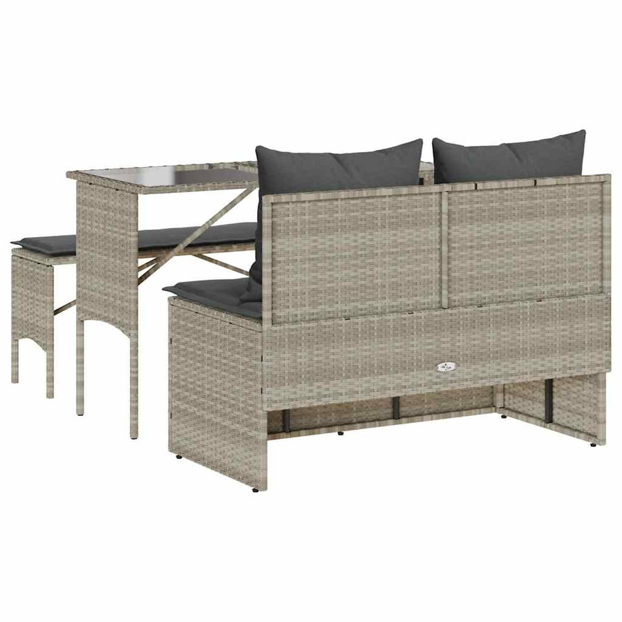 3-Delige Tuinset Met Kussens Poly Rattan Lichtgrijs tempered glass