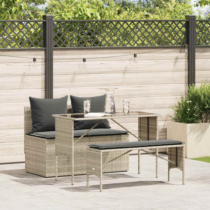 3-Delige Tuinset Met Kussens Poly Rattan Lichtgrijs tempered glass