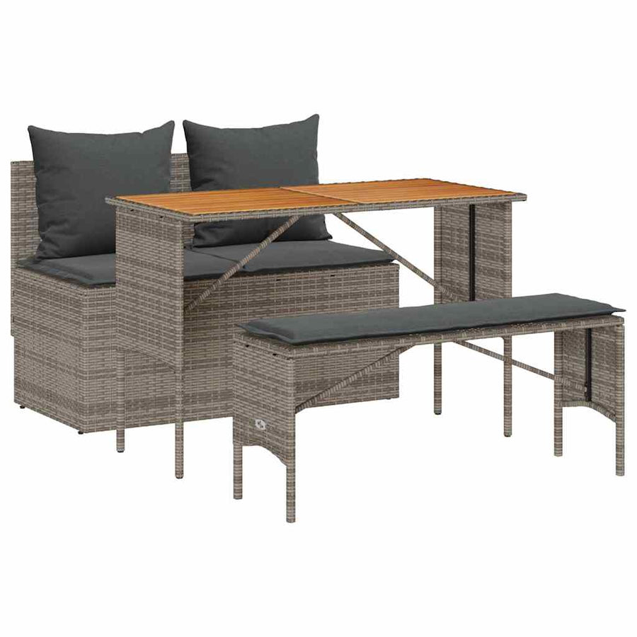 3-delige tuinset met kussens, grijs polyrotan