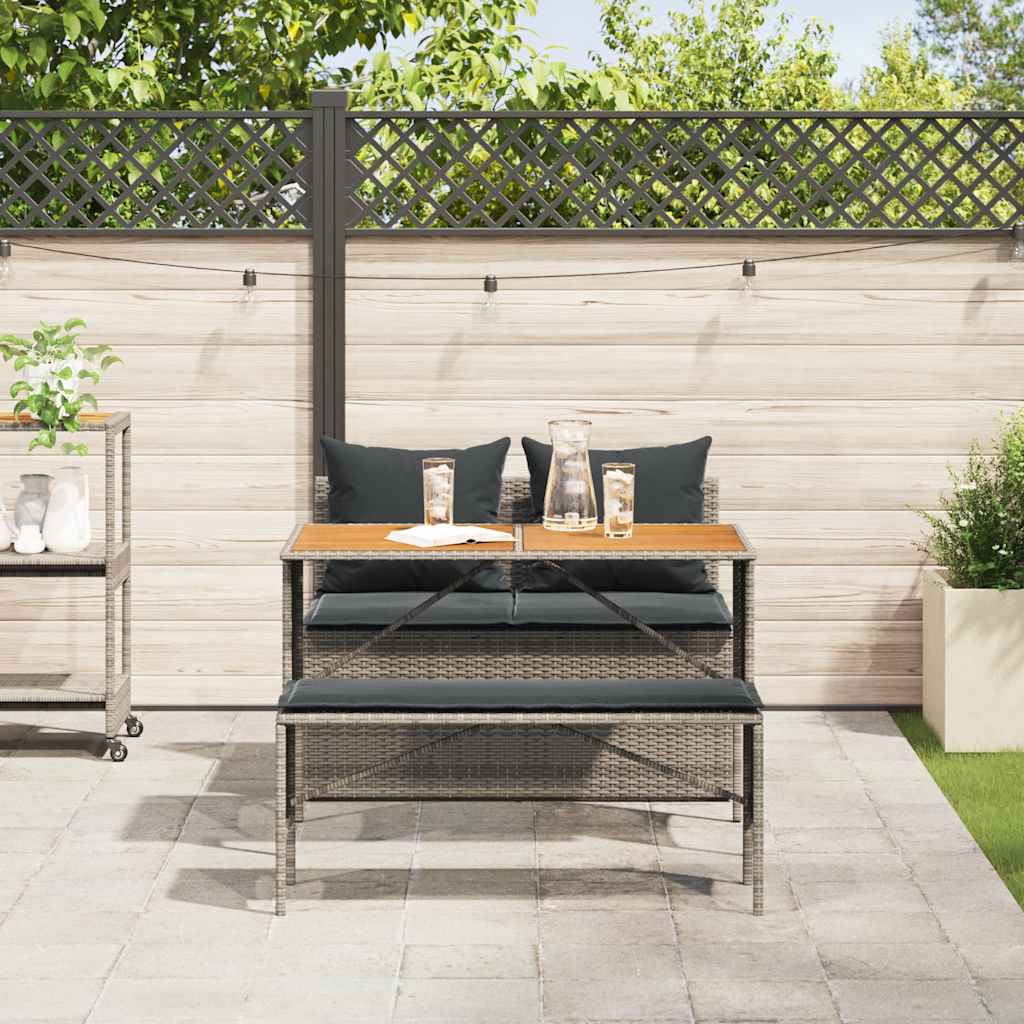 3-delige tuinset met kussens, grijs polyrotan