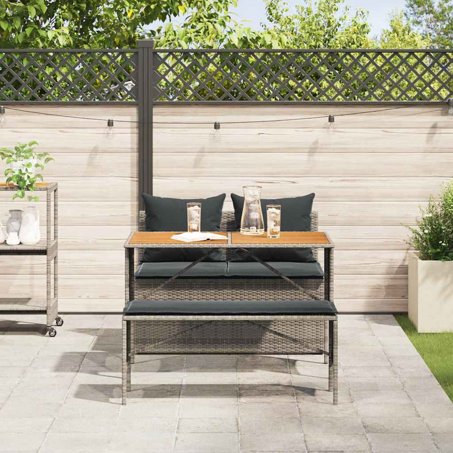 3-delige tuinset met kussens, grijs polyrotan