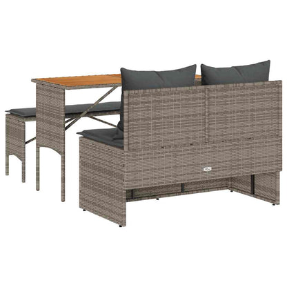 3-delige tuinset met kussens, grijs polyrotan