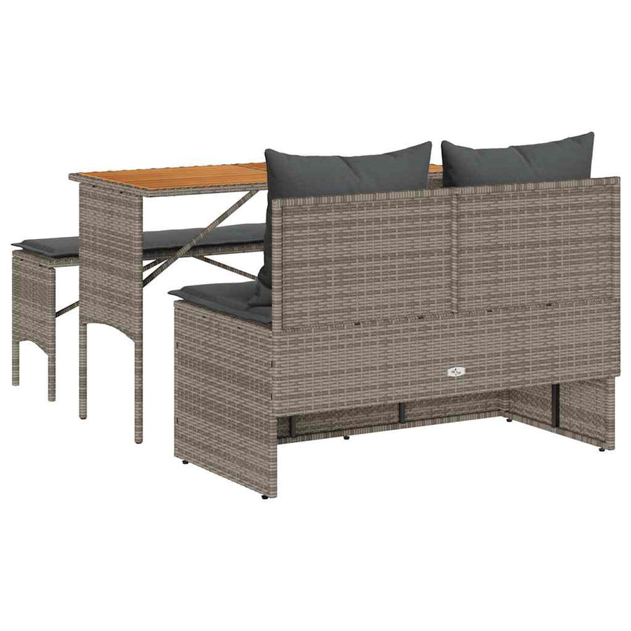 3-delige tuinset met kussens, grijs polyrotan