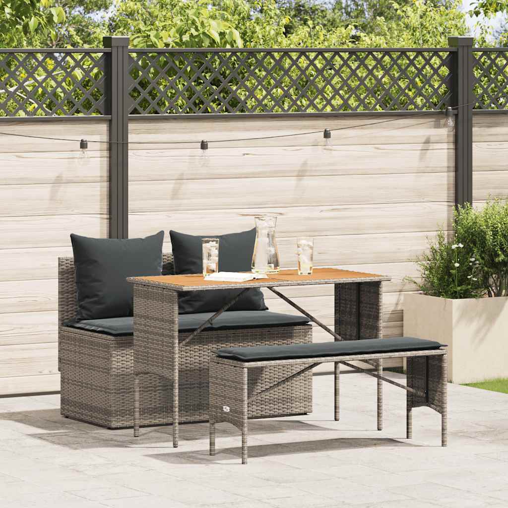 3-delige tuinset met kussens, grijs polyrotan