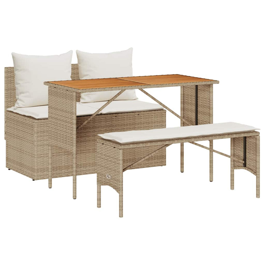 3-delige tuinset met kussens, beige polyrotan
