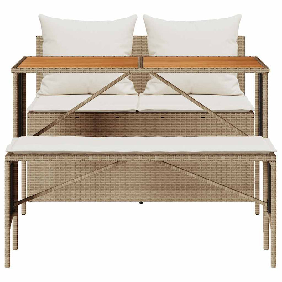 3-delige tuinset met kussens, beige polyrotan