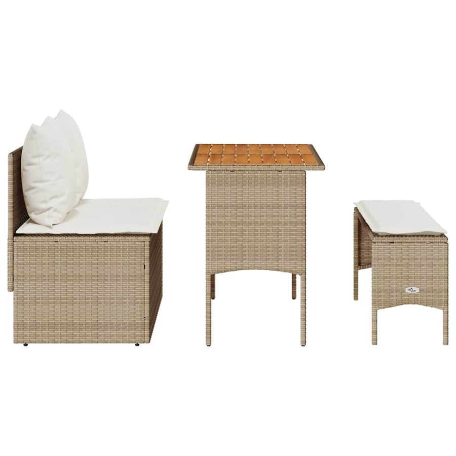 3-delige tuinset met kussens, beige polyrotan