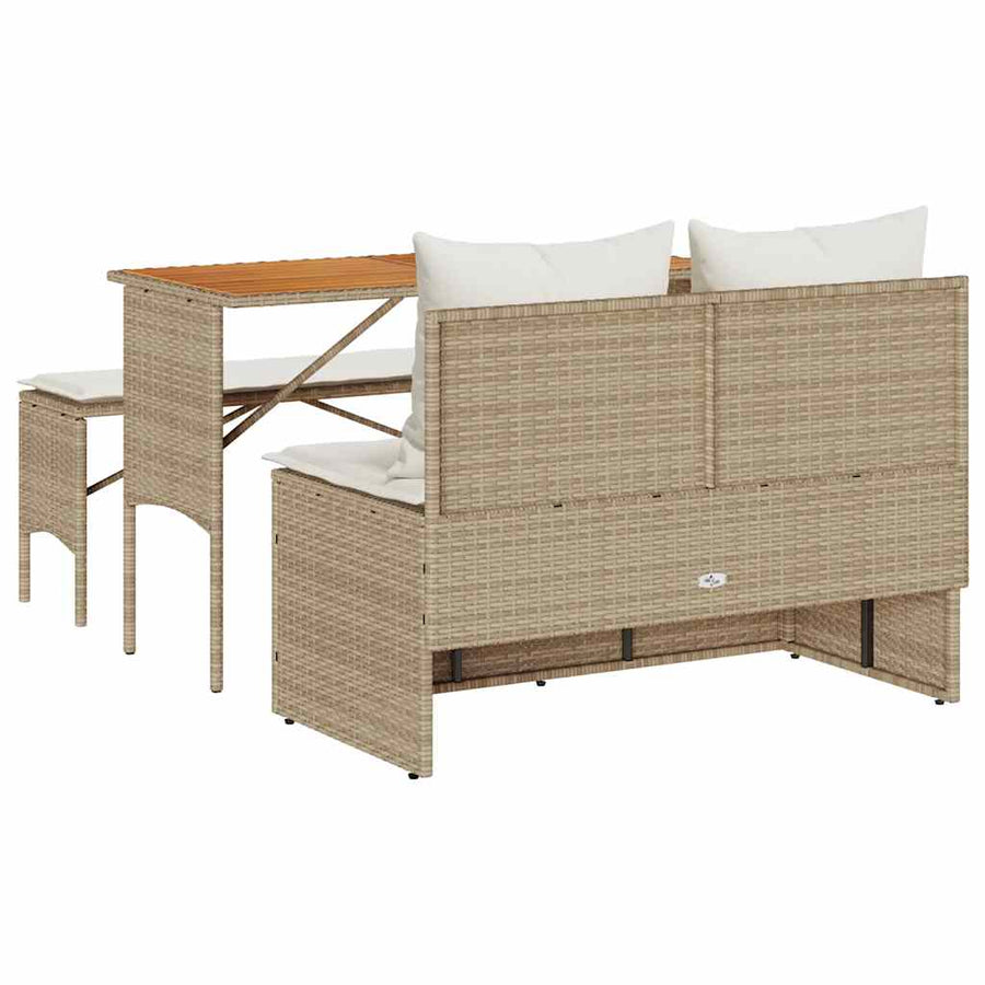 3-delige tuinset met kussens, beige polyrotan