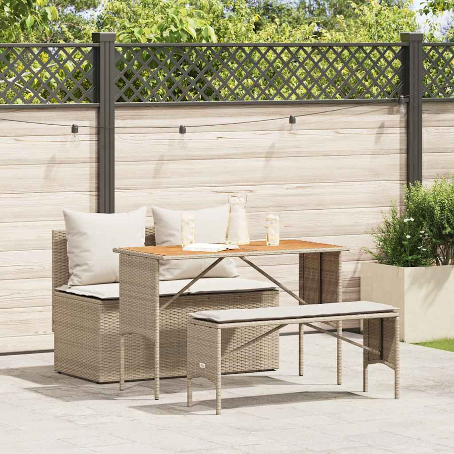 3-delige tuinset met kussens, beige polyrotan