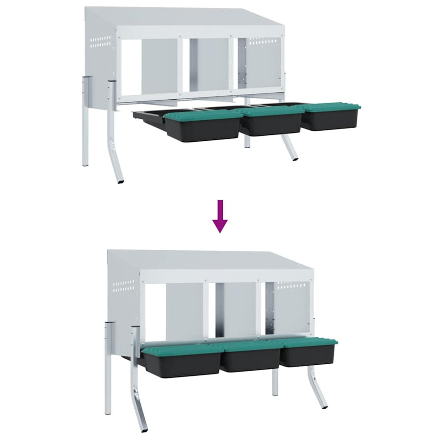Kippennestkast 4 Compartimenten Met Poten Gegalvaniseerd Staal 110 x 50 x 63/68 cm