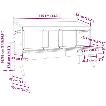 Kippennestkast 4 Compartimenten Met Poten Gegalvaniseerd Staal 110 x 50 x 63/68 cm