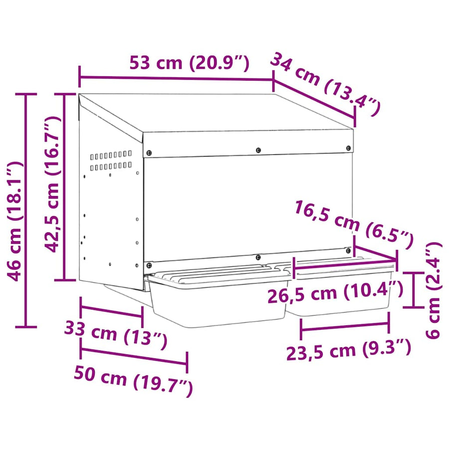 Kippennestkast 2 Compartimenten Wandmontage Gegalvaniseerd Staal 53 x 50 x 46 cm