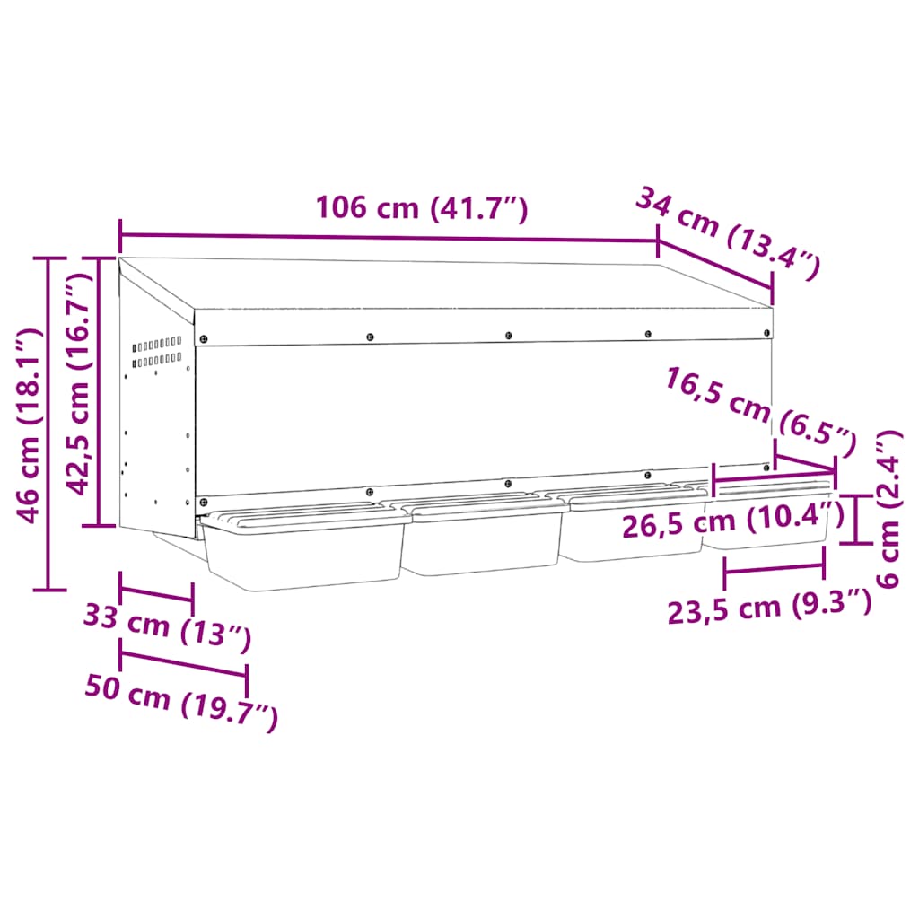 Kippennestkast 4 Compartimenten Wandmontage Gegalvaniseerd Staal 106 x 50 x 46 cm