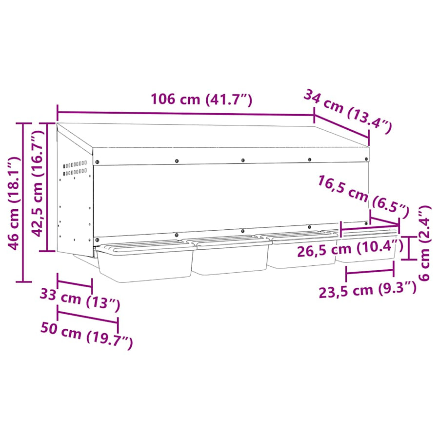 Kippennestkast 4 Compartimenten Wandmontage Gegalvaniseerd Staal 106 x 50 x 46 cm