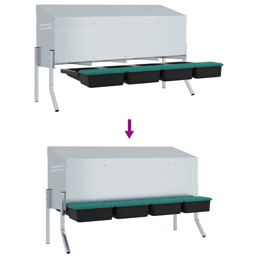 Kippennestkast 4 Compartimenten Met Poten Gegalvaniseerd Staal 110 x 50 x 63/68 cm