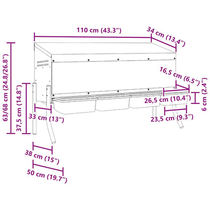 Kippennestkast 4 Compartimenten Met Poten Gegalvaniseerd Staal 110 x 50 x 63/68 cm